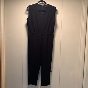 Eileen Fisher Womens Petites V-Neck Sleeveless Jumpsuit, Black, Size Small